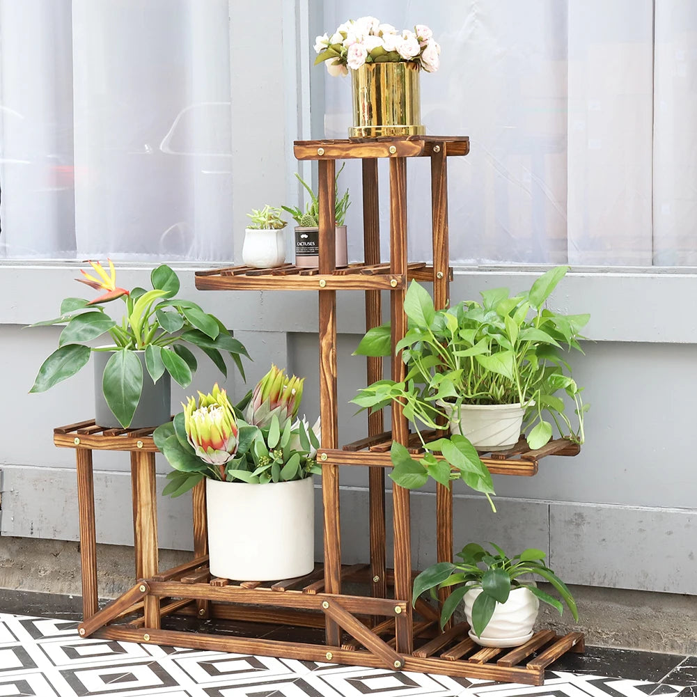 Wood Plant Flower Stand Shelf Planter Pots Shelves Rack