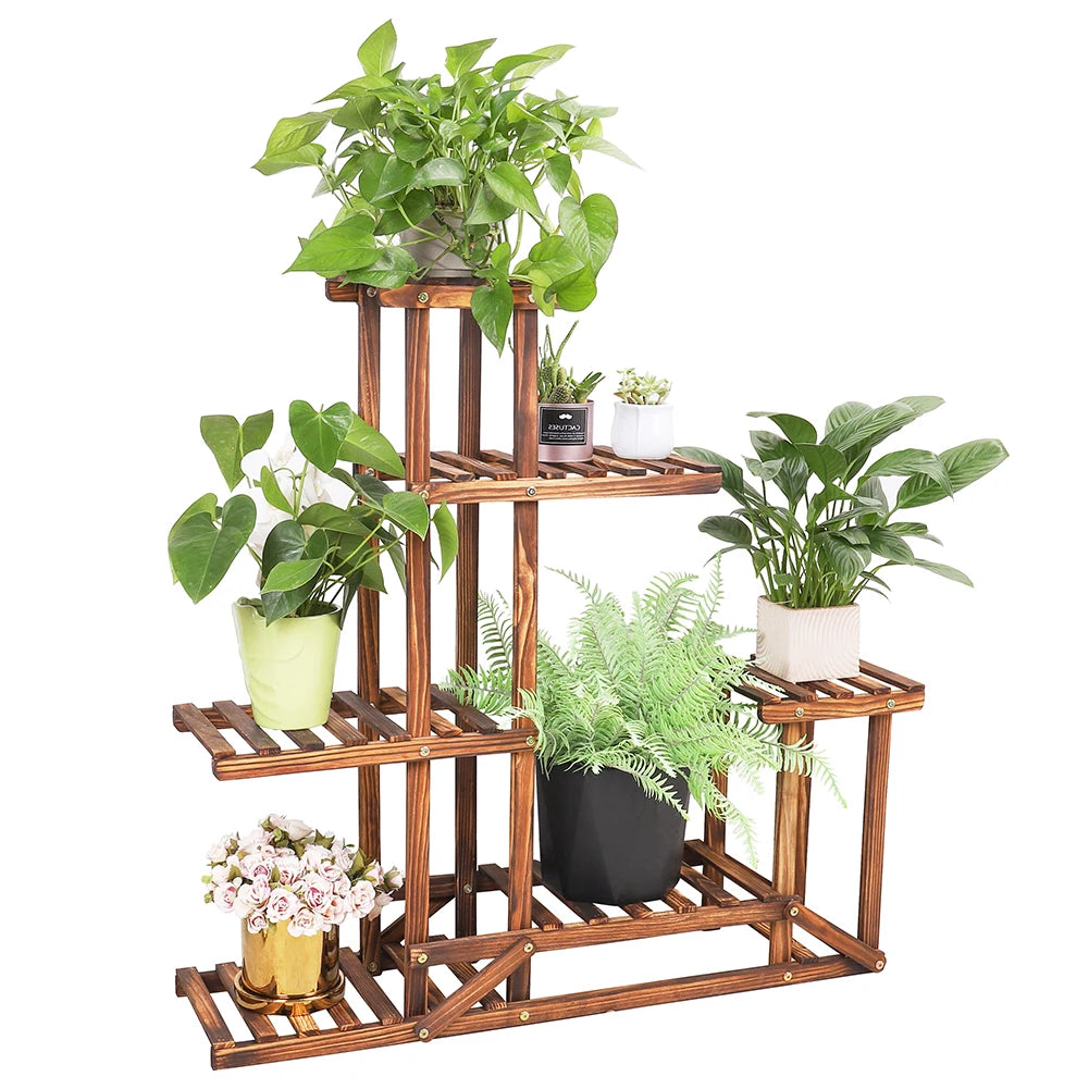 Wood Plant Flower Stand Shelf Planter Pots Shelves Rack