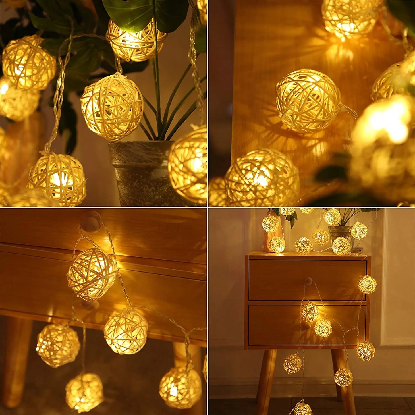 Led Fairy String Lights Rattan Balls Cotton 5M 20LEDs Warm White Garland Chain Holiday Christmas For Patio Wedding Decoration