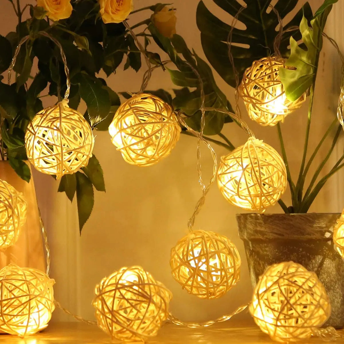 Led Fairy String Lights Rattan Balls Cotton 5M 20LEDs Warm White Garland Chain Holiday Christmas For Patio Wedding Decoration