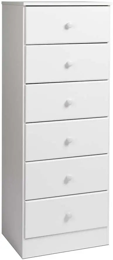 White Dresser: 16"D x 20"W x 52"H, 6-Drawer Dresser