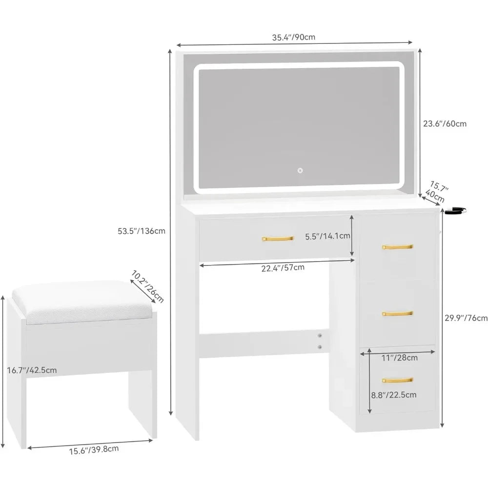 Vanity Desk With Lighted Mirror Make up Table