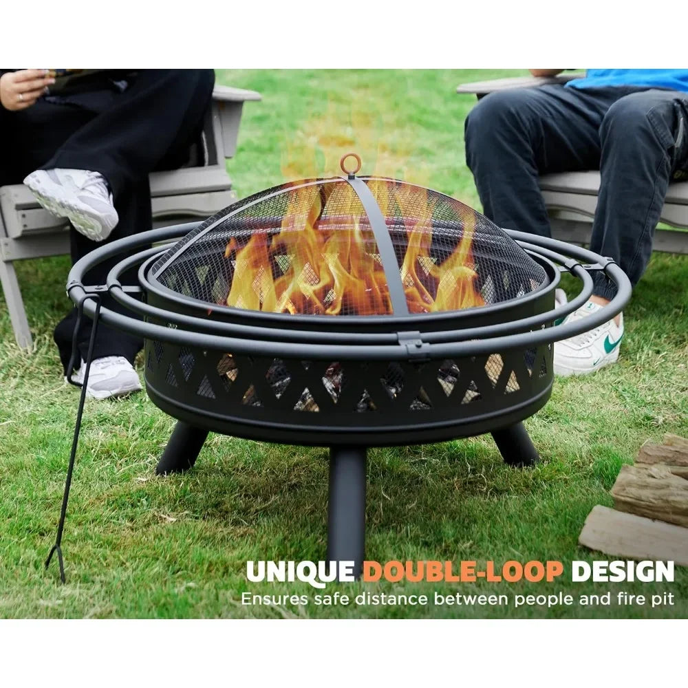 35 Inch Fire Pit, Outdoor Wood Burning Fire Pit