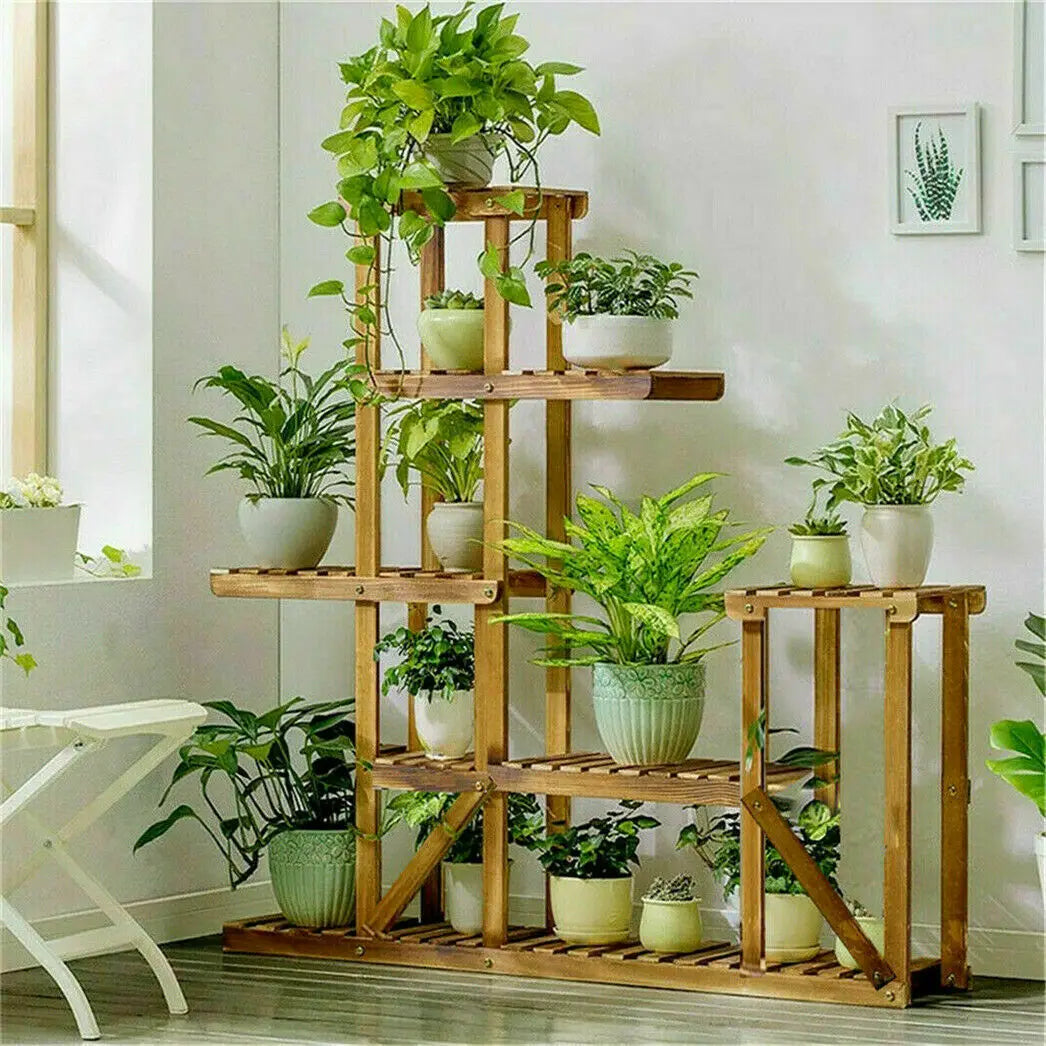 Wood Plant Flower Stand Shelf Planter Pots Shelves Rack