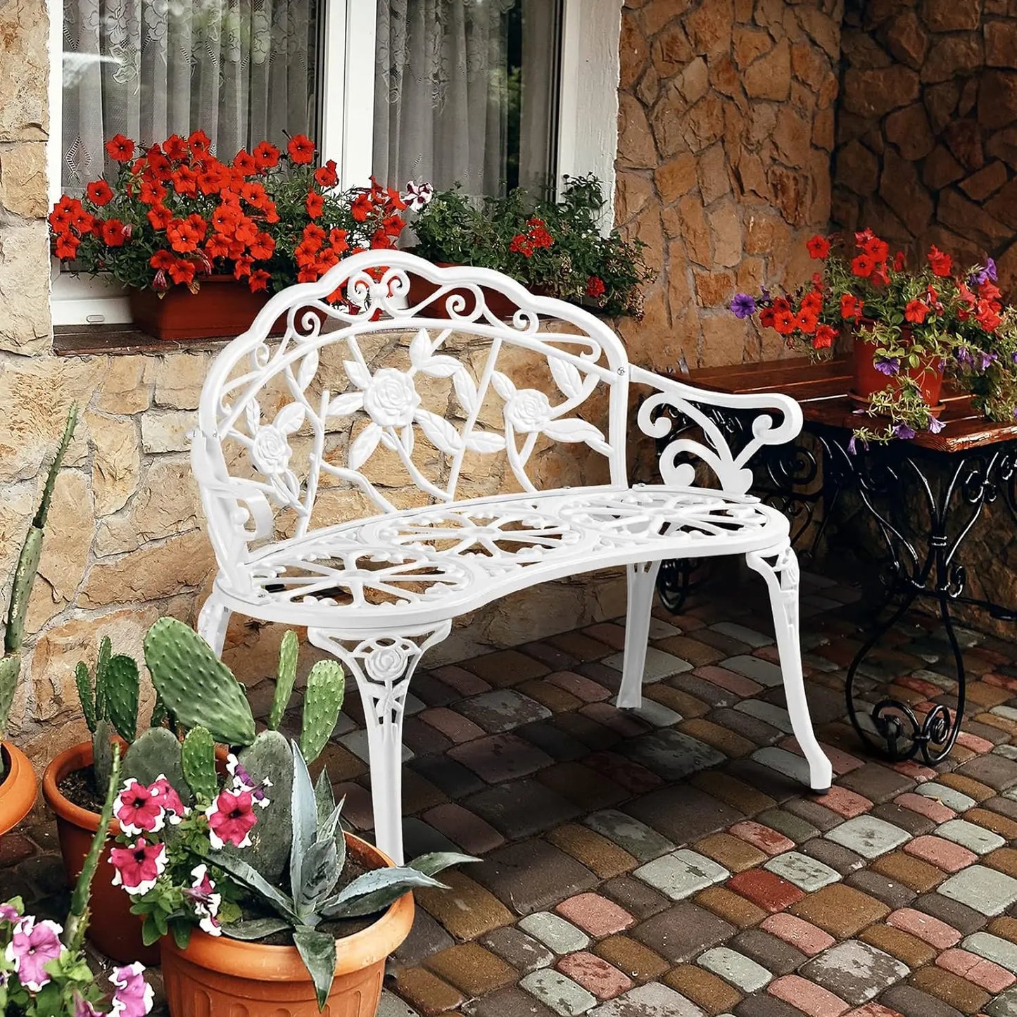 Patio Park Garden  Bench,Antique Finish Chair,Accented