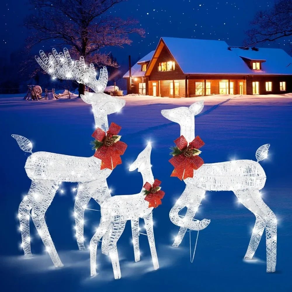 3 Piece Lighted Christmas Reindeer Family Set Decorations