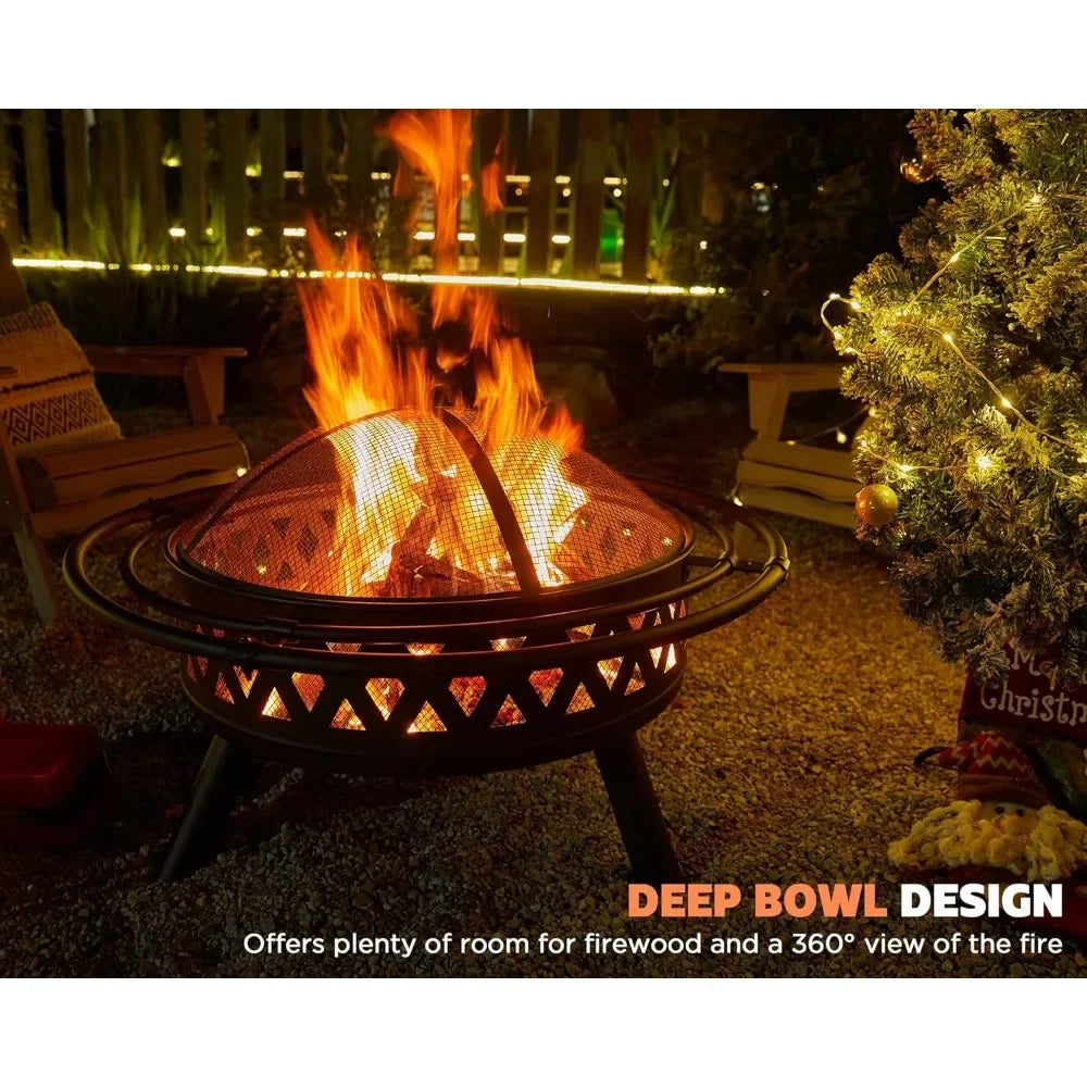 35 Inch Fire Pit, Outdoor Wood Burning Fire Pit