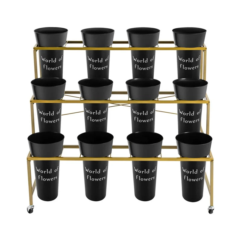 Flower Stand - Metal Plant Stand with 12Pcs Buckets,