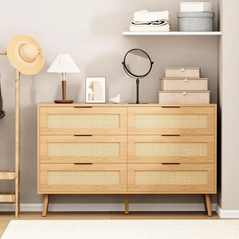 Rattan Dresser for Bedroom with 6 Drawers