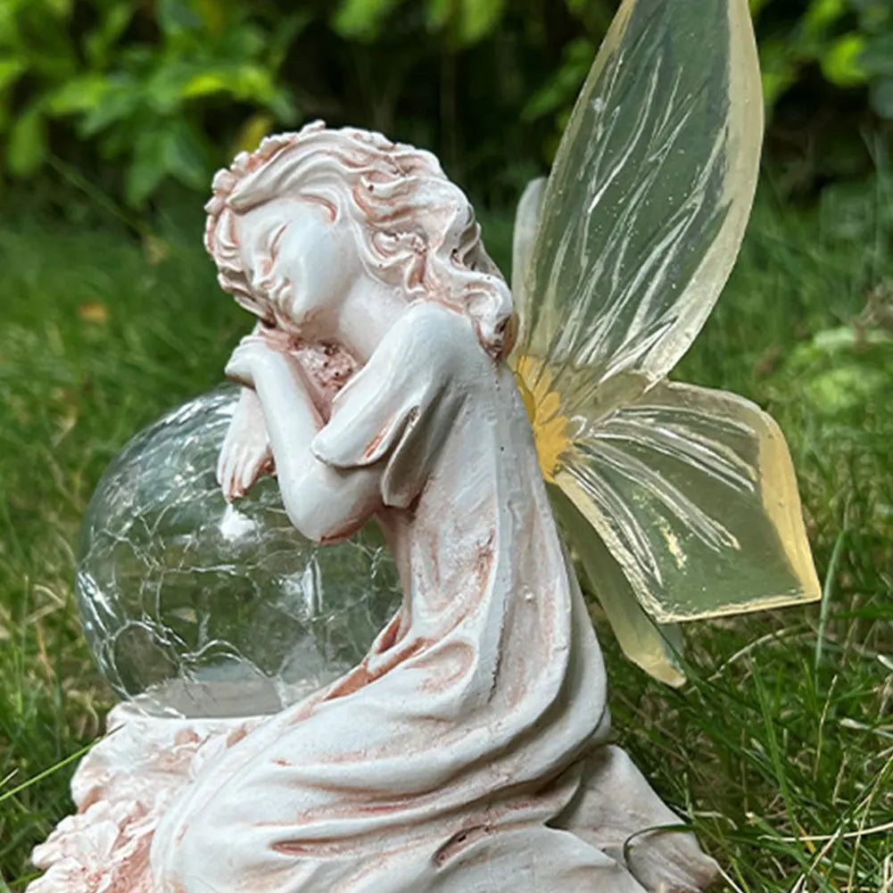 Solar Angel Statue Light Angel Glass Ball Sculpture light