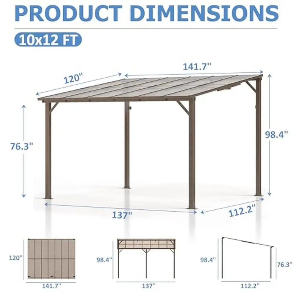 10x14 FT Wall Mounted Rainproof  UV Blocking gazebo