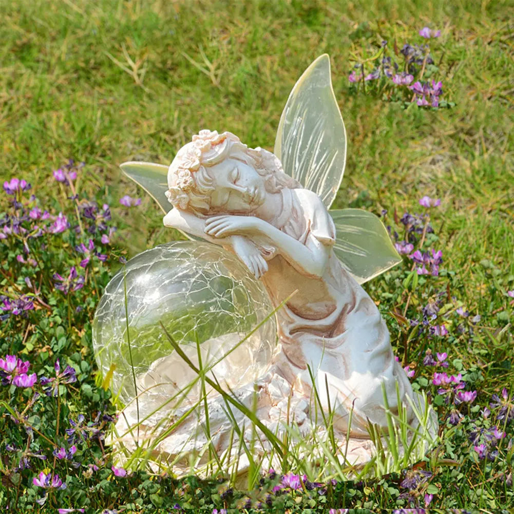 Solar Angel Statue Light Angel Glass Ball Sculpture light