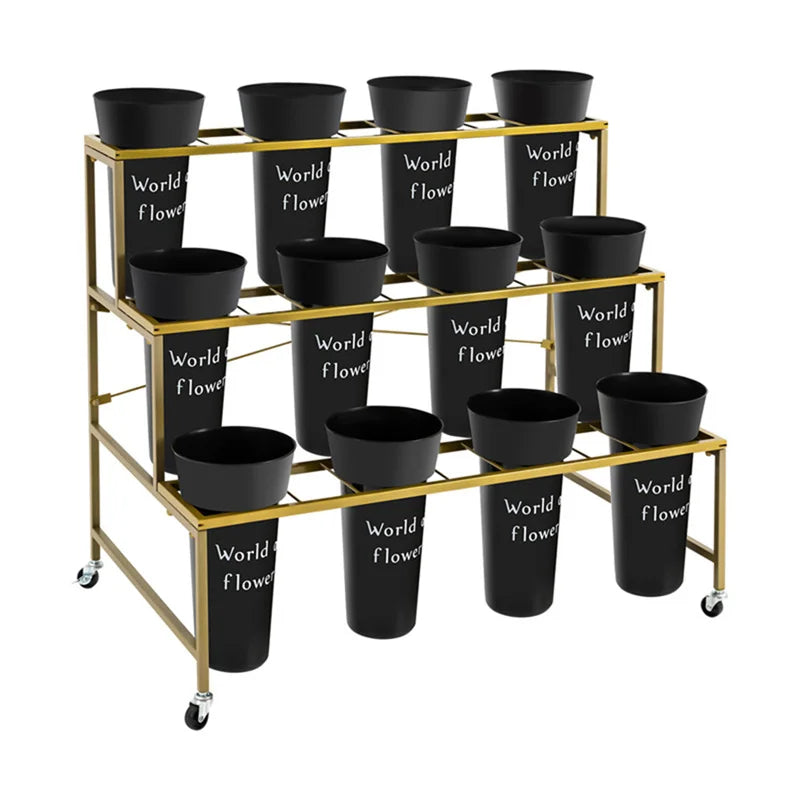 Flower Stand - Metal Plant Stand with 12Pcs Buckets,