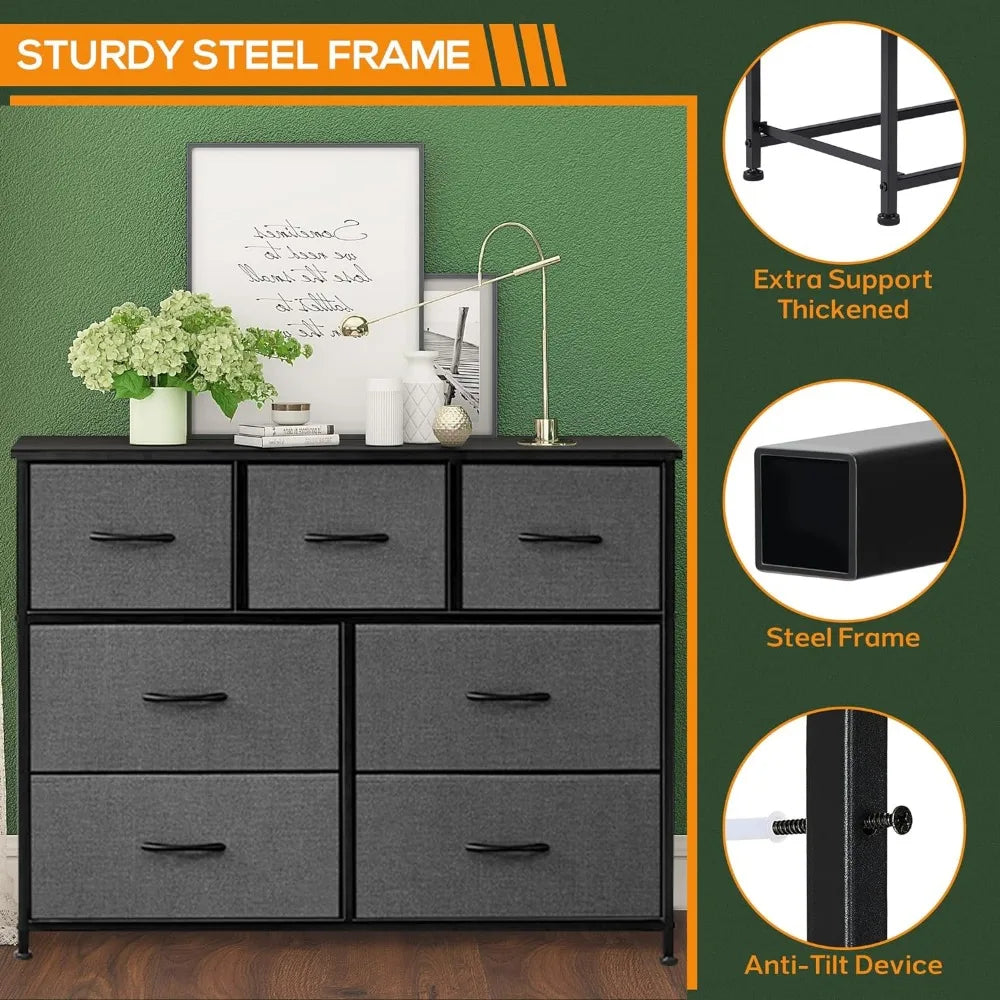 7 Storage Drawers, Wide Fabric Closet  Organizer  Furniture