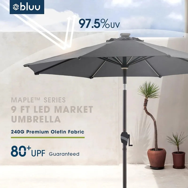 9 FT Outdoor Solar Patio Umbrella LED Table Umbrellas