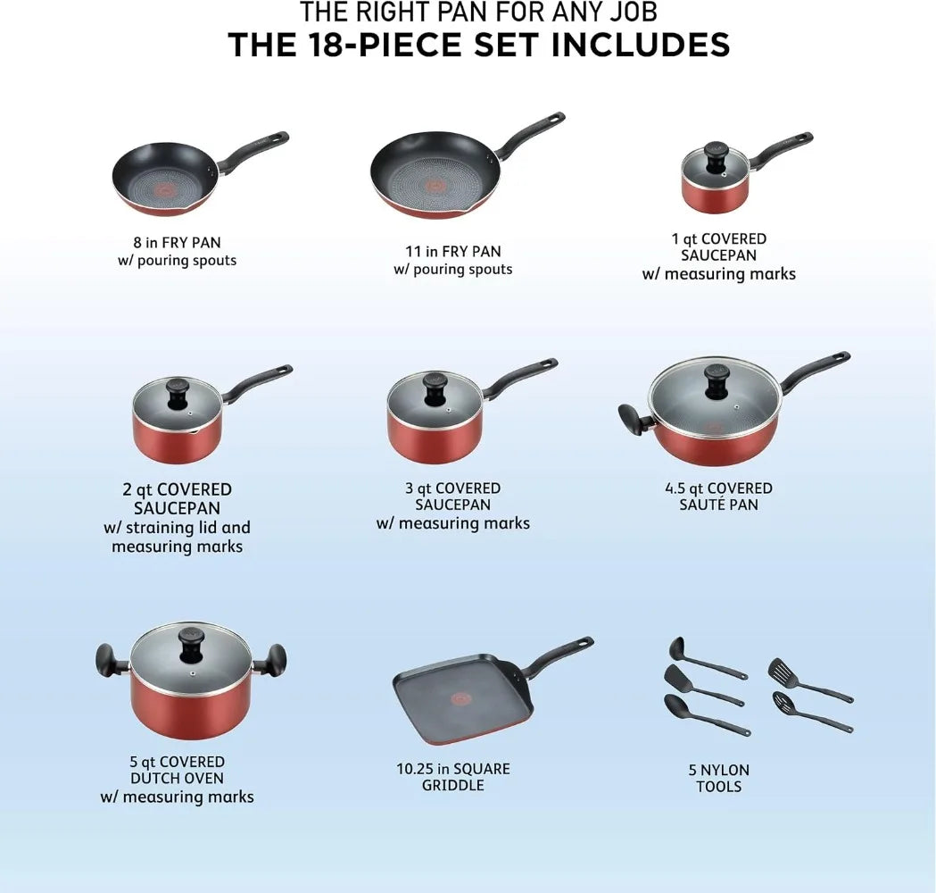 Nonstick Cookware Set 18 Piece, Oven Broiler Safe 350F