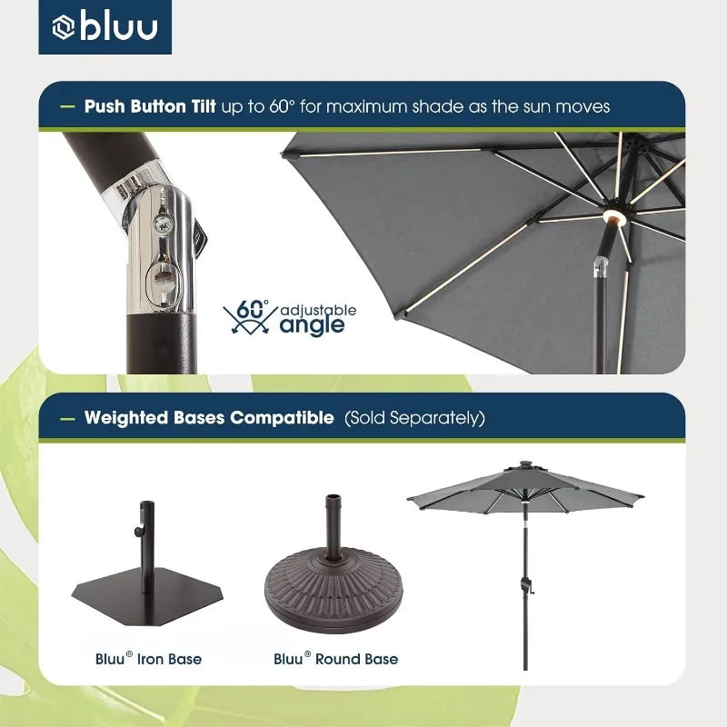 9 FT Outdoor Solar Patio Umbrella LED Table Umbrellas