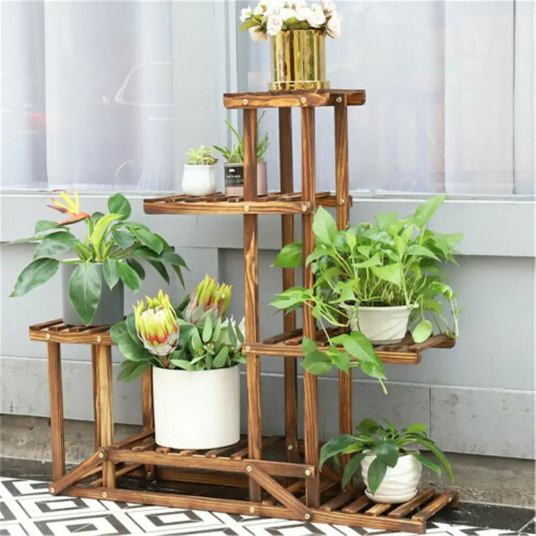 Wood Plant Flower Stand Shelf Planter Pots Shelves Rack