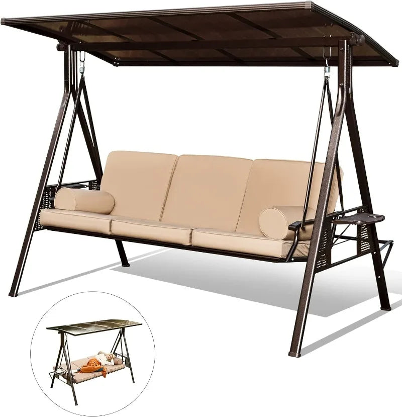 Porch Swing, Patio Swing Bench with 2 Side Cup Holder