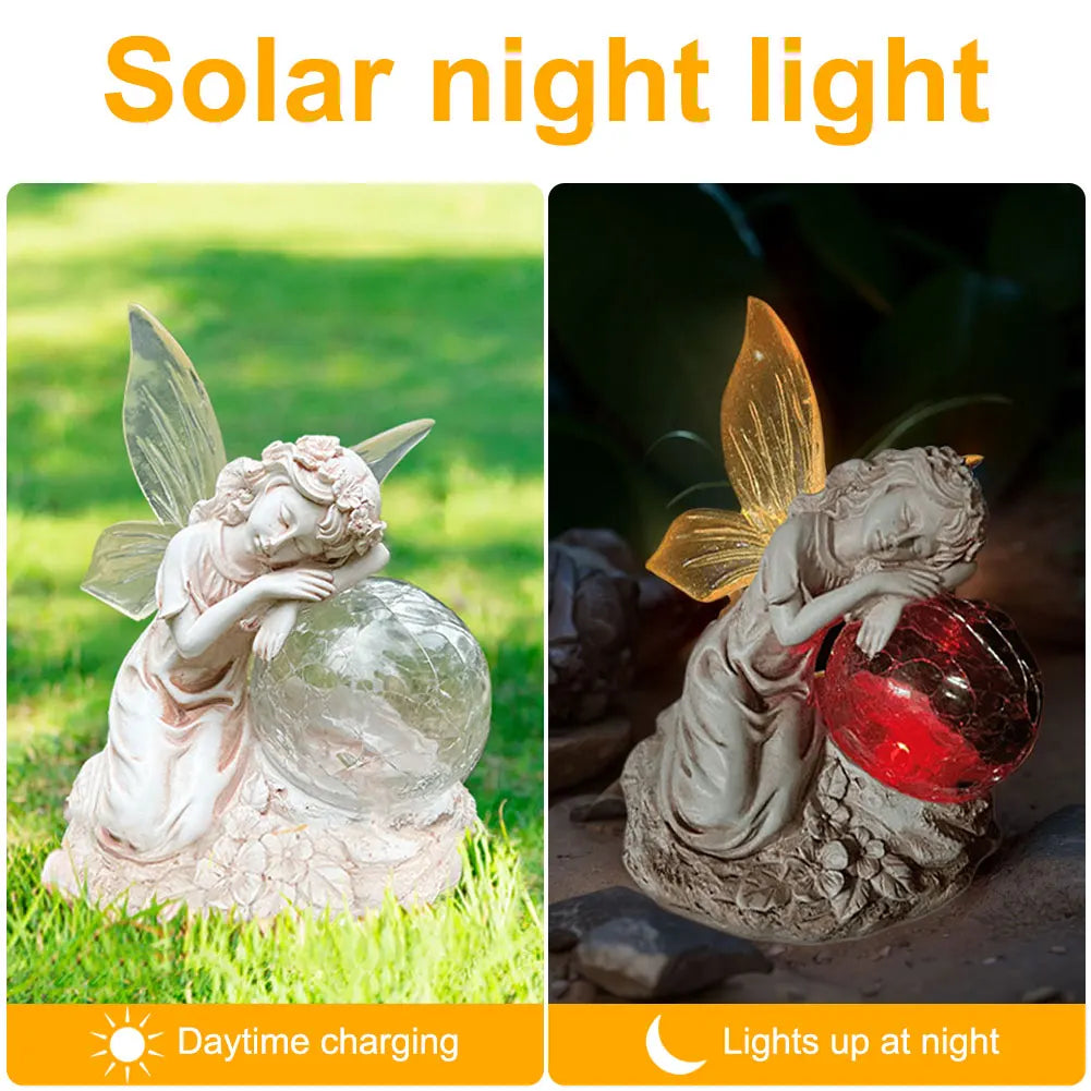 Solar Angel Statue Light Angel Glass Ball Sculpture light