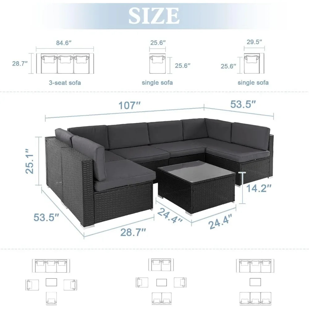 Patio Furniture Wicker Rattan Sectional Sofa set