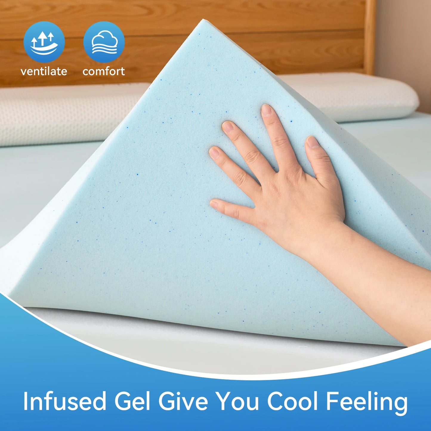 Gel Foam Mattress Topper,  Blue Breathable Bedding