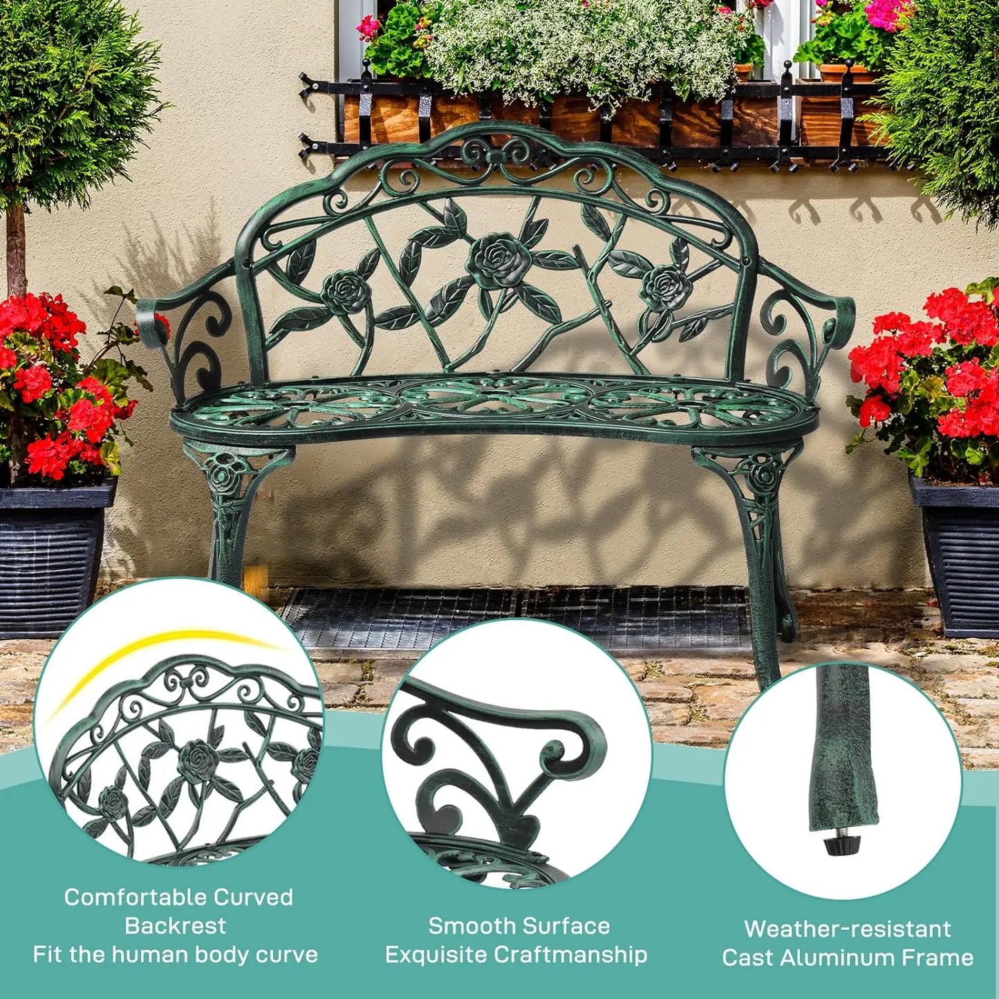 Patio Park Garden  Bench,Antique Finish Chair,Accented