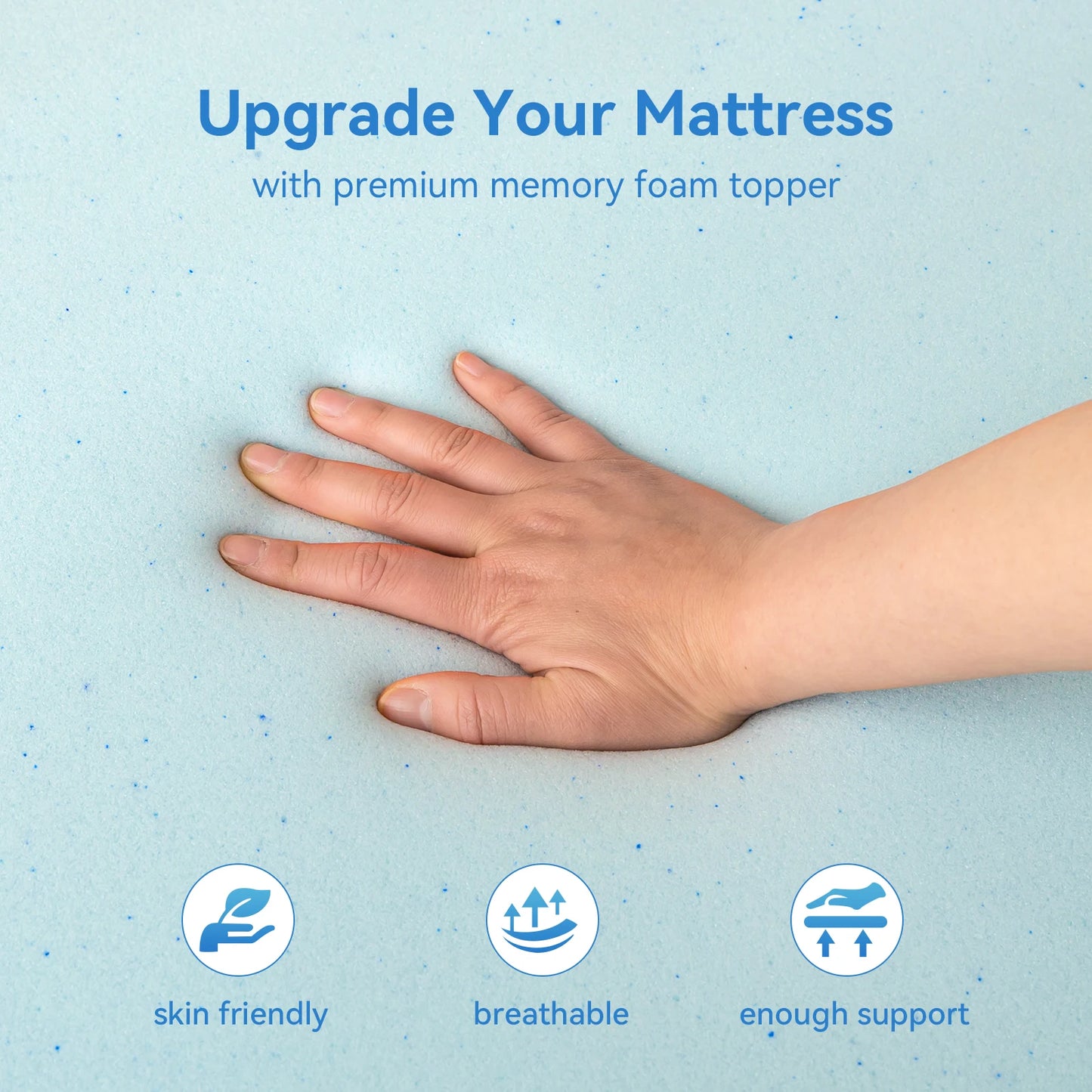 Gel Foam Mattress Topper,  Blue Breathable Bedding