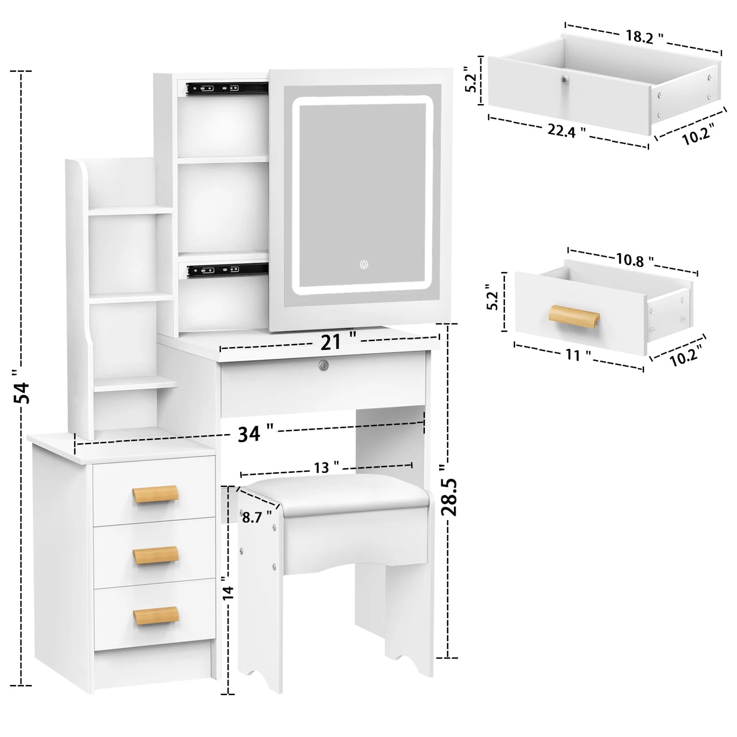 Vanity Multifunction Storage Makeup Desk Lights Mirror