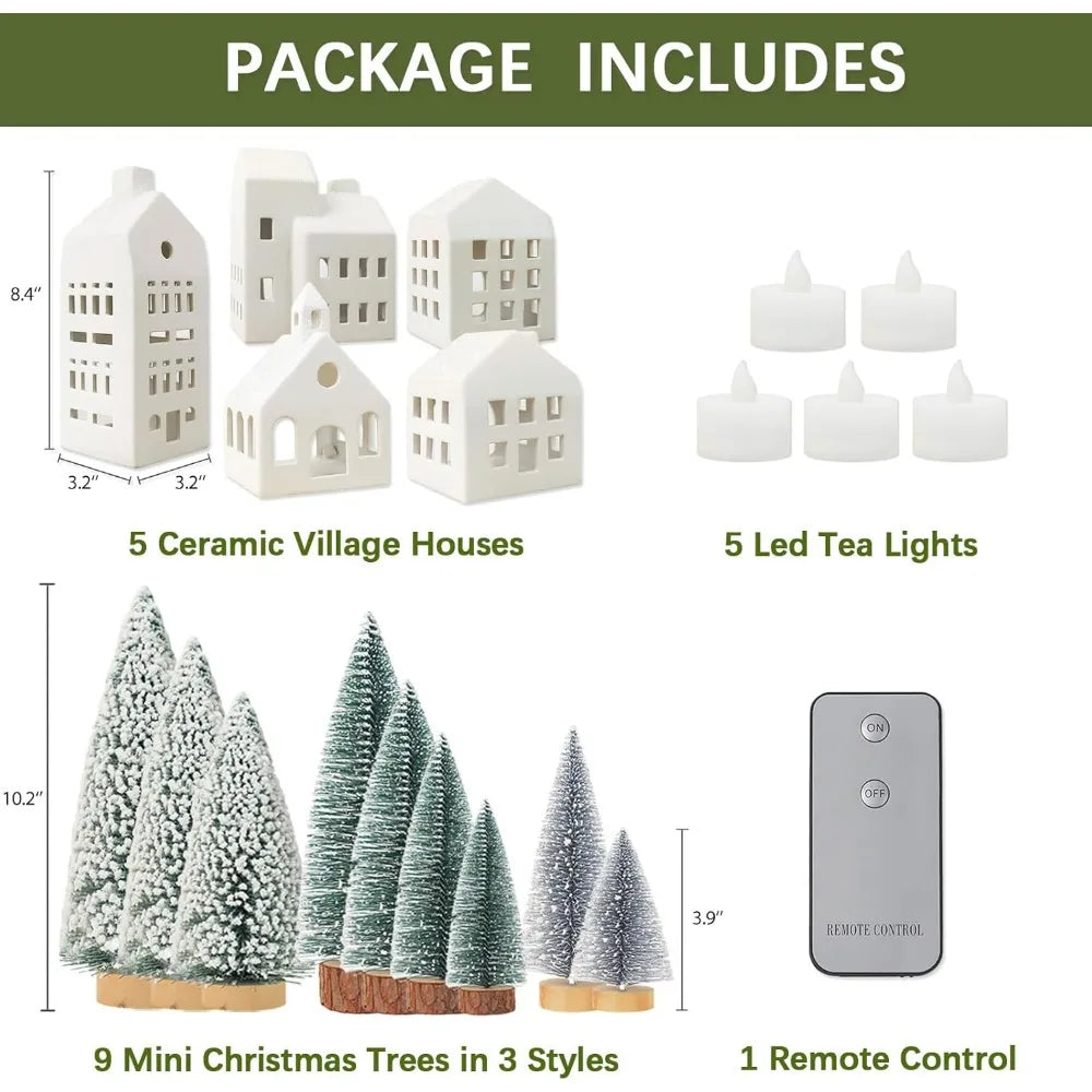 Christmas Village Sets of 5 Lighted Ceramic Houses