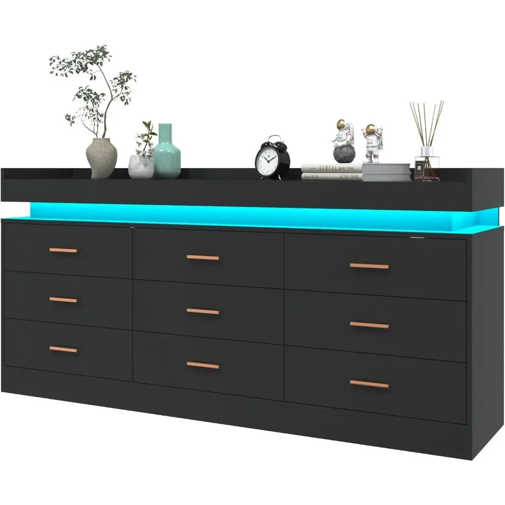 Modern Dresser with LED Light,Wide Drawer Organizer