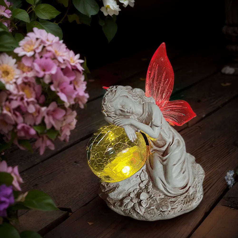 Solar Angel Statue Light Angel Glass Ball Sculpture light