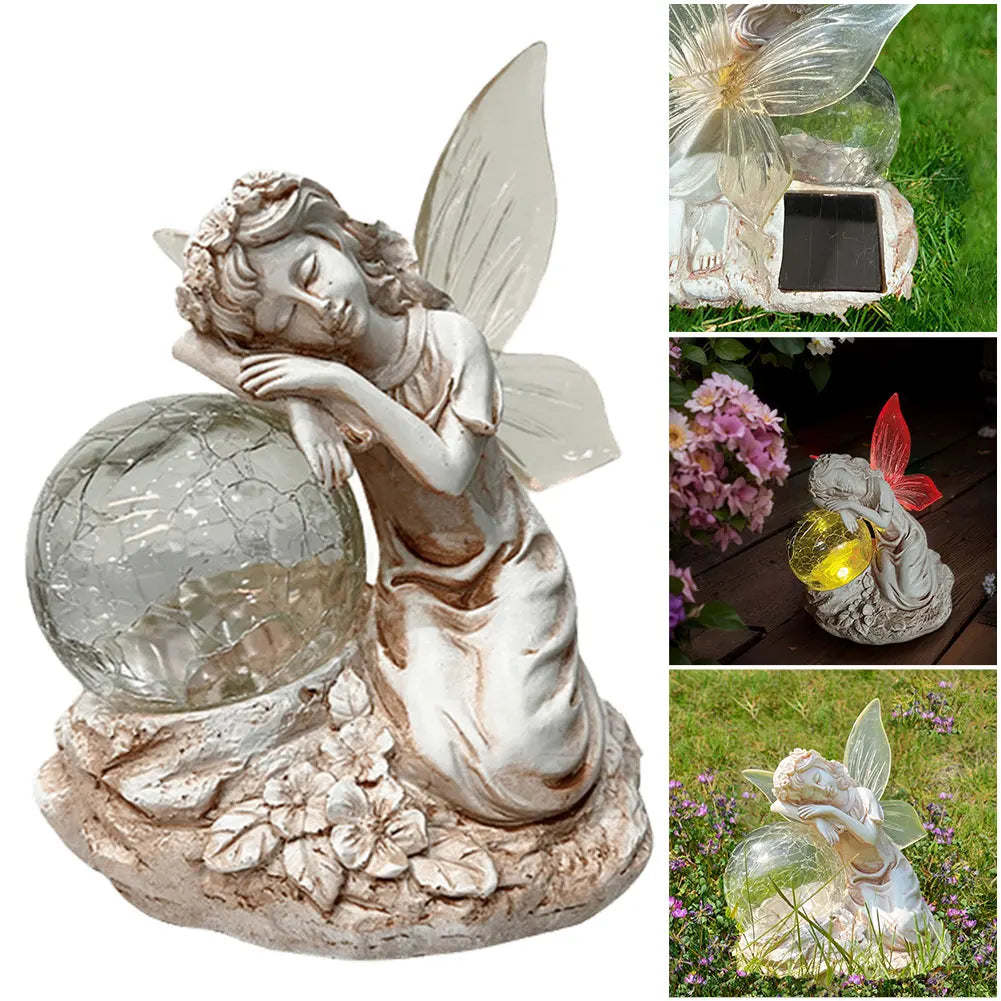 Solar Angel Statue Light Angel Glass Ball Sculpture light