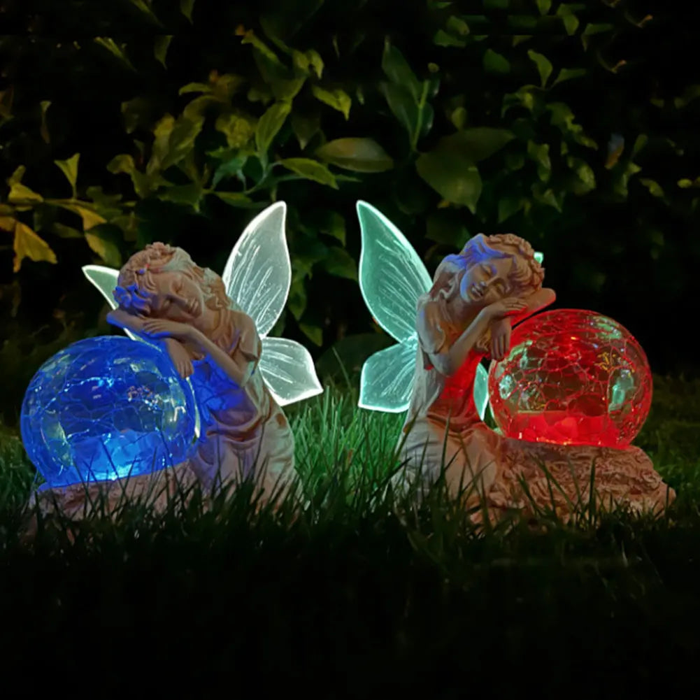 Solar Angel Statue Light Angel Glass Ball Sculpture light