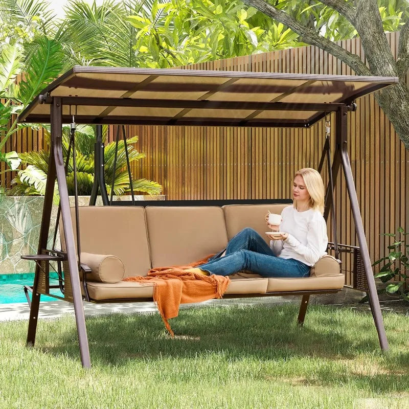 Porch Swing, Patio Swing Bench with 2 Side Cup Holder