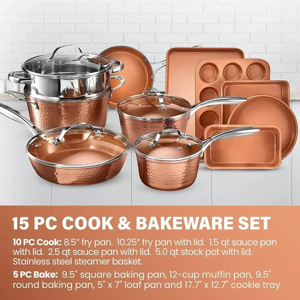 15 Pc Ceramic Pots and Pans Set Non Stick Cookware Set