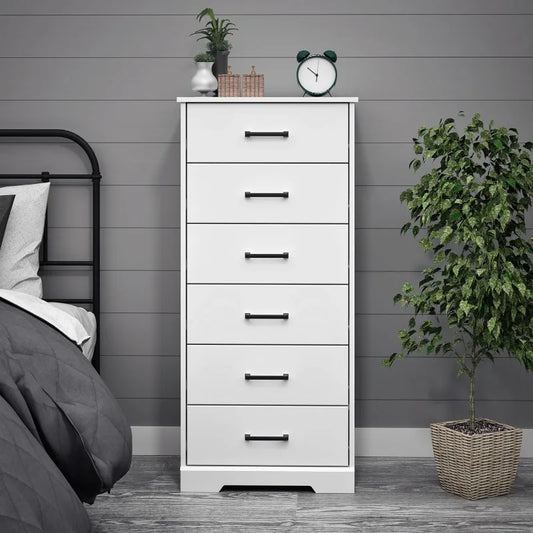 White Dresser: 16"D x 20"W x 52"H, 6-Drawer Dresser