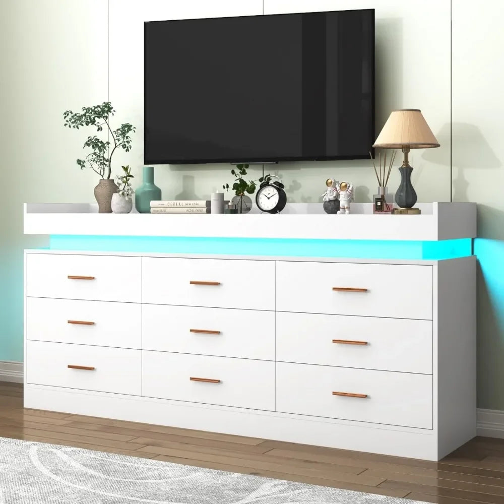 Modern Dresser with LED Light,Wide Drawer Organizer