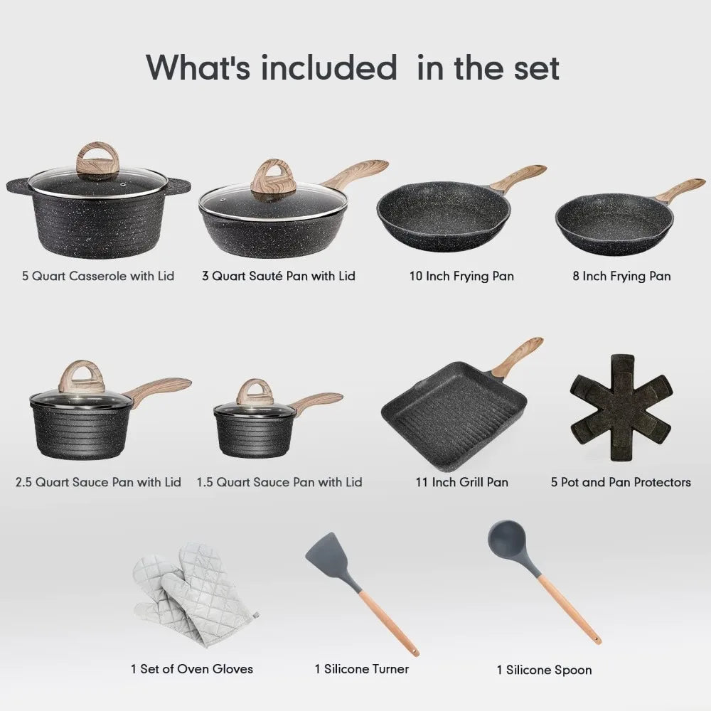 JEETEE Pots and Pans Set Nonstick 20PCS Grill Cooking Pot