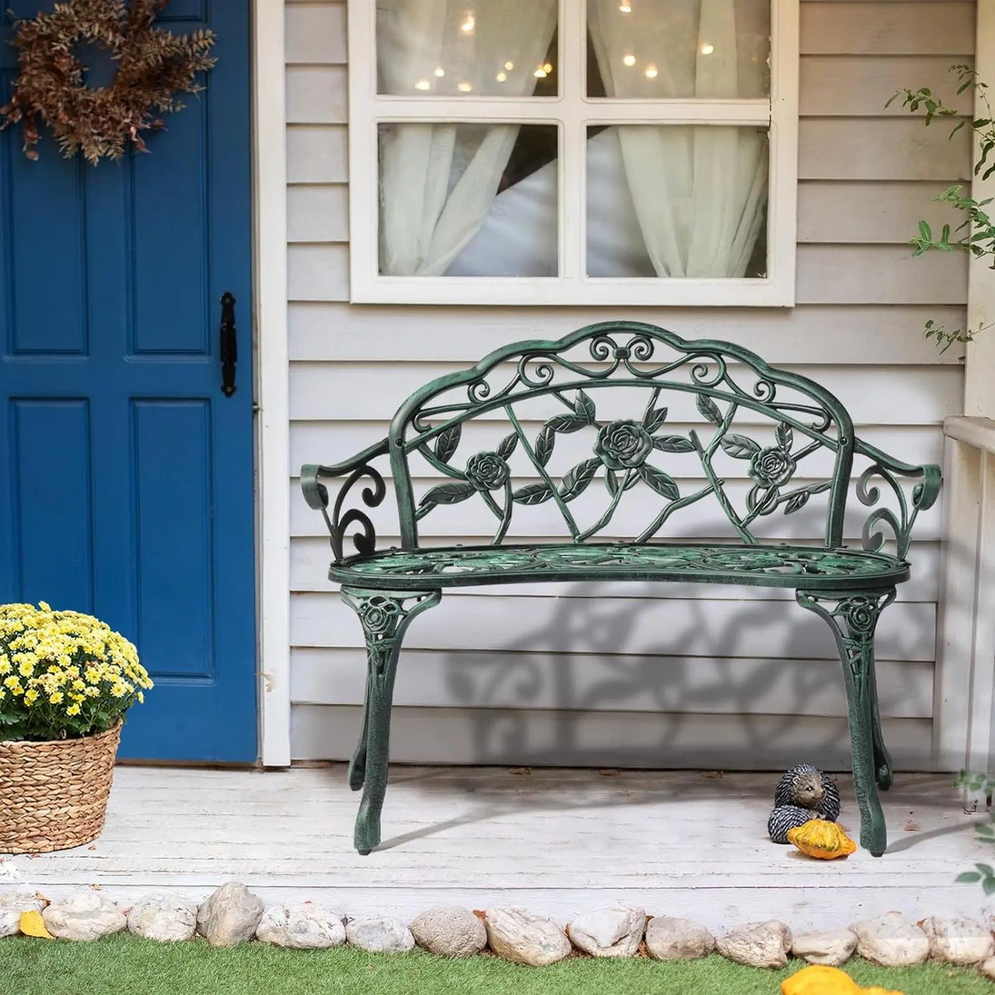 Patio Park Garden  Bench,Antique Finish Chair,Accented