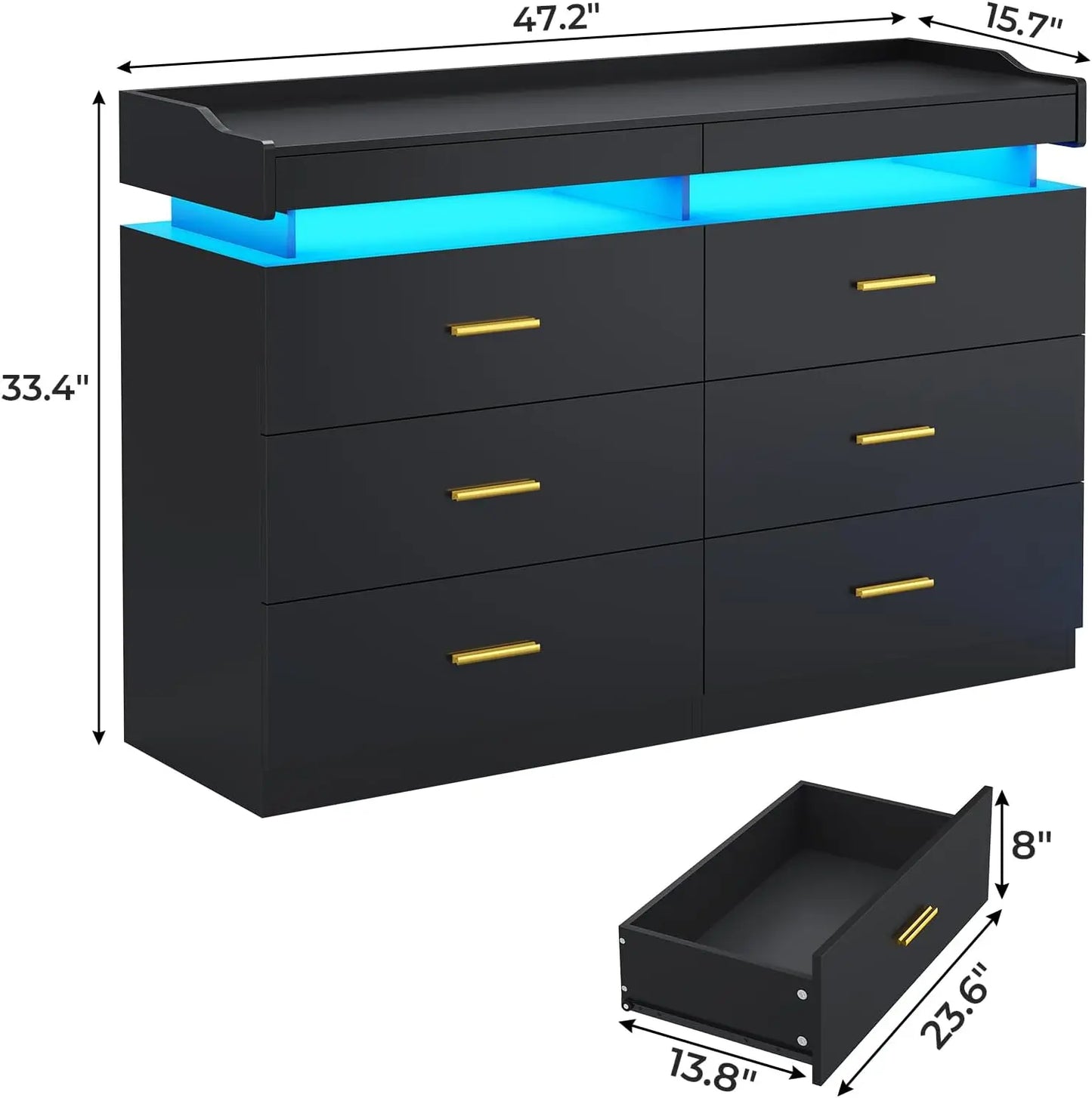 Modern Dresser with LED Light,Wide Drawer Organizer