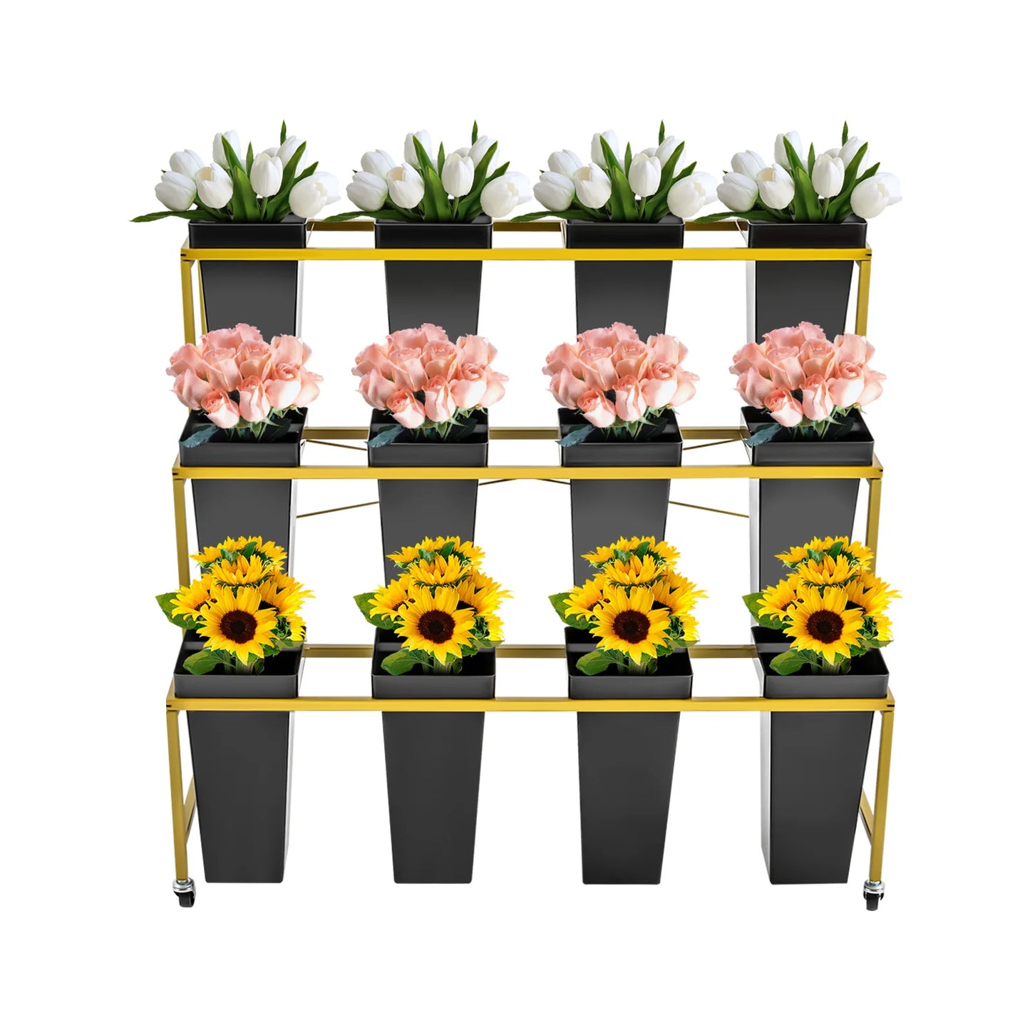 Flower Stand - Metal Plant Stand with 12Pcs Buckets,