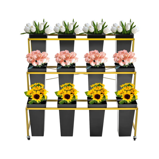 Flower Stand - Metal Plant Stand with 12Pcs Buckets,