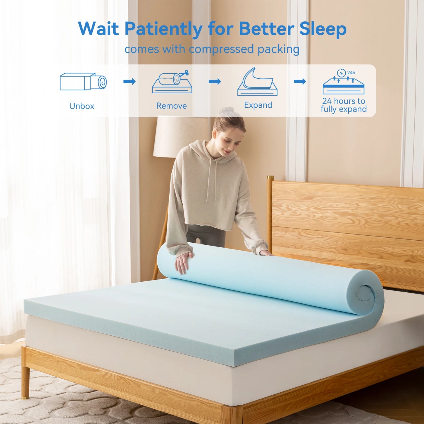 Gel Foam Mattress Topper,  Blue Breathable Bedding