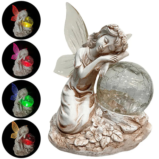 Solar Angel Statue Light Angel Glass Ball Sculpture light