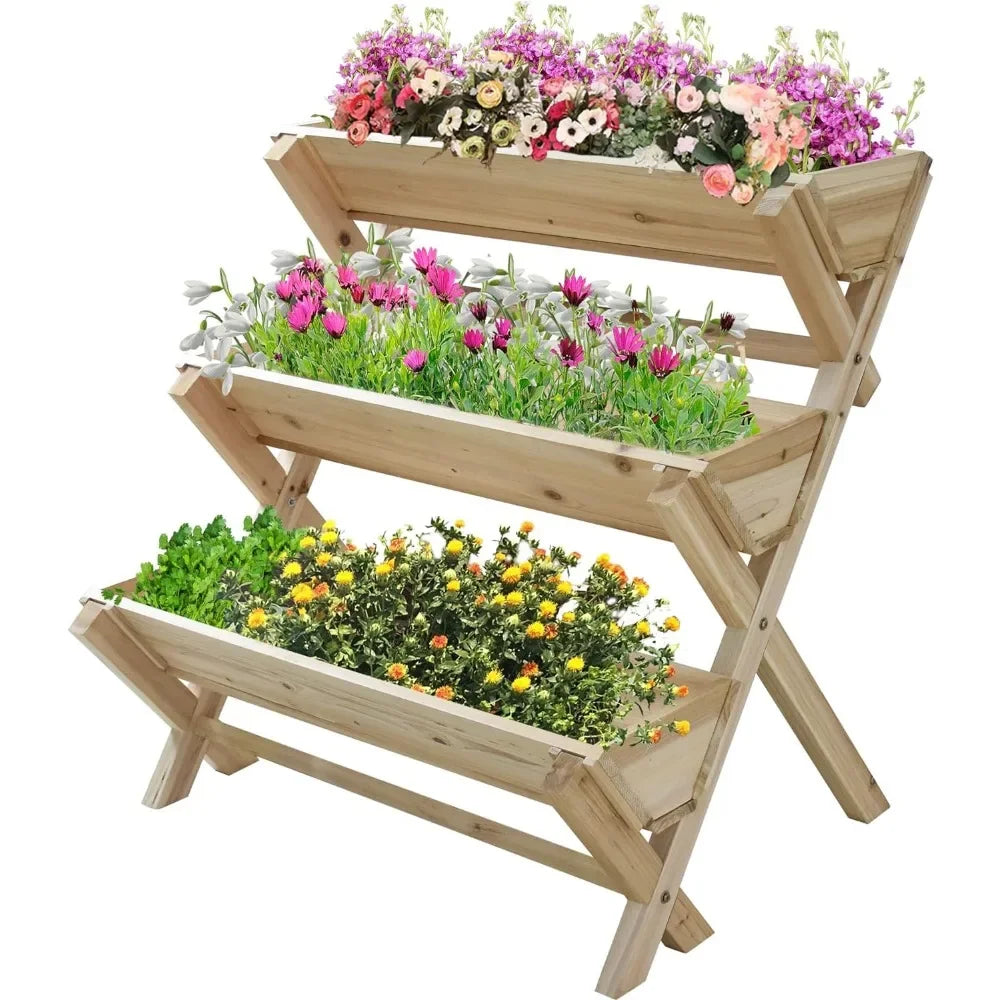 Fir Wood Flower Rack Vertical Flower Pot Stands