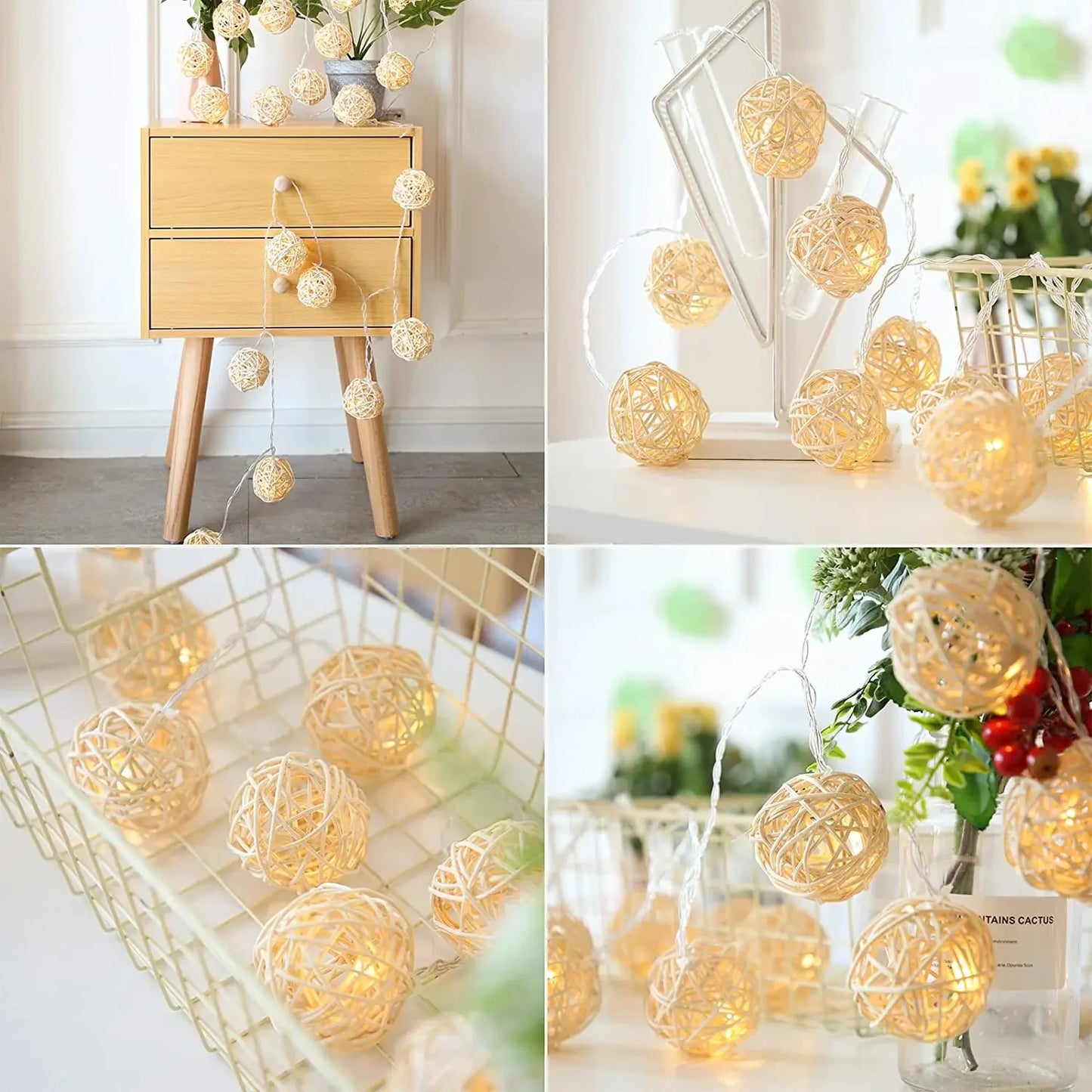 Led Fairy String Lights Rattan Balls Cotton 5M 20LEDs Warm White Garland Chain Holiday Christmas For Patio Wedding Decoration