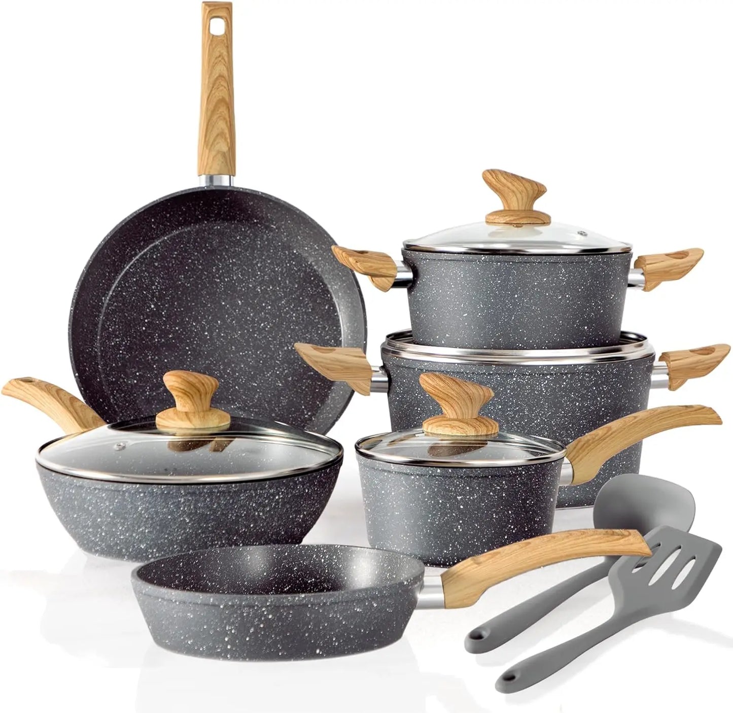 Green Cooking Pan Set, Nonstick Pots and Pans Set