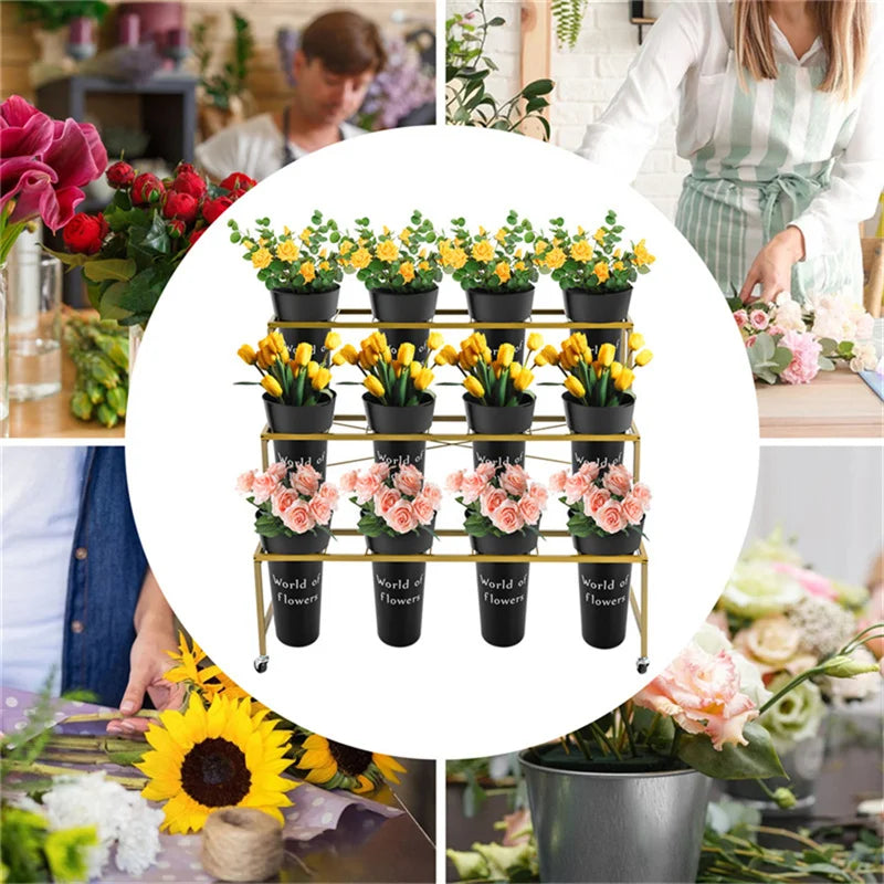 Flower Stand - Metal Plant Stand with 12Pcs Buckets,