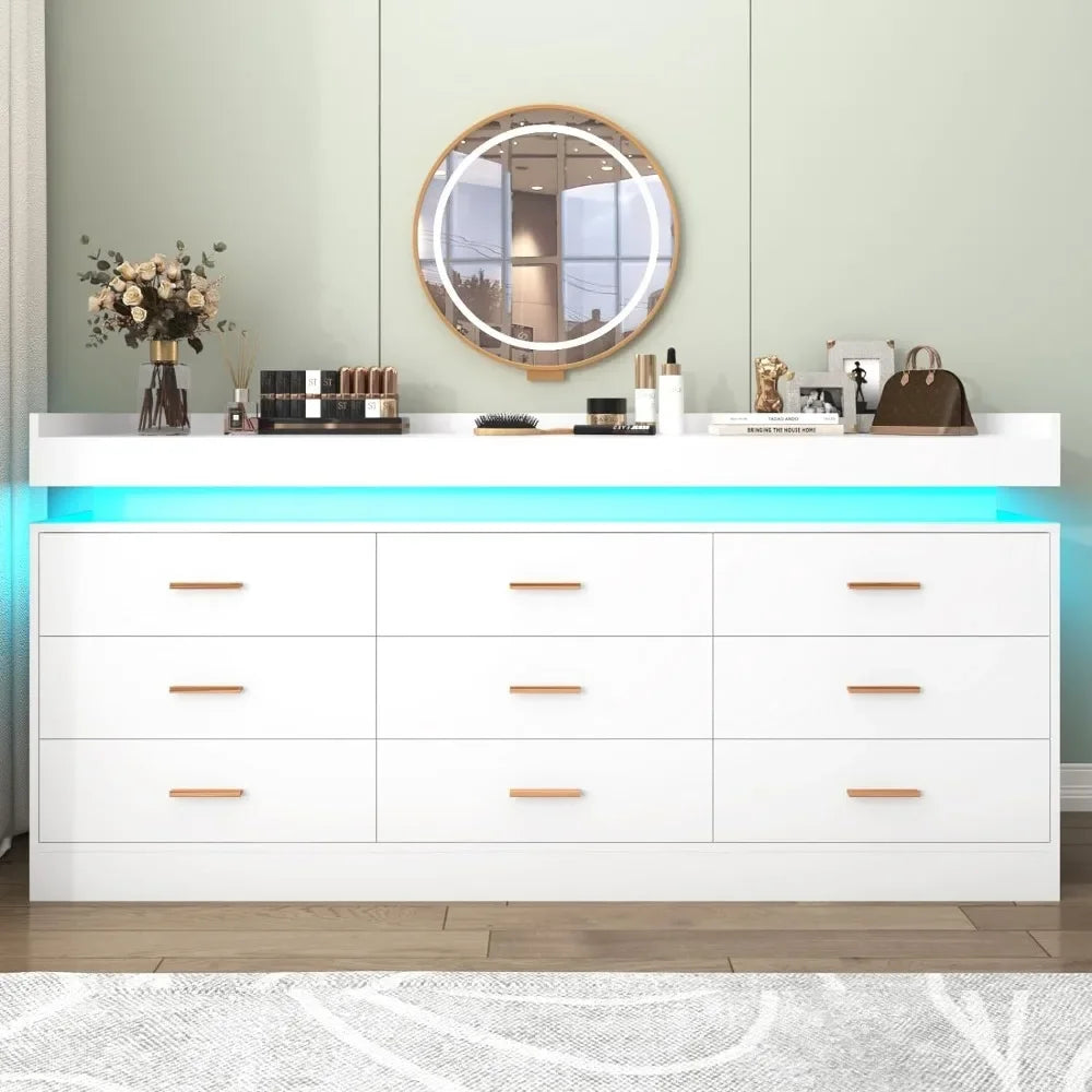 Modern Dresser with LED Light,Wide Drawer Organizer